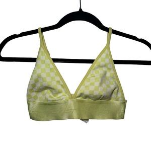Primark Lime Green Neon Yellow Checkered Gingham Triangle Bralette Bra Size XS